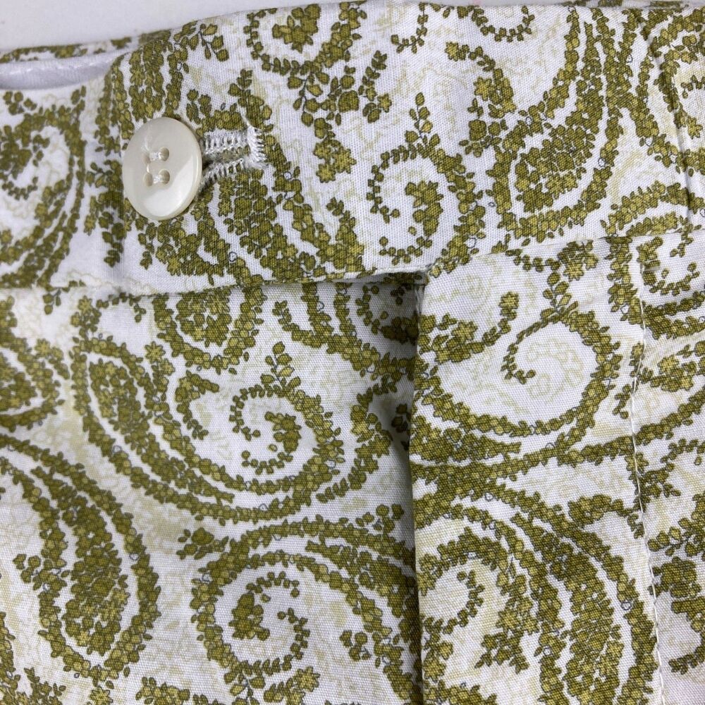 Linea Uomo Men's Paisley Print Shorts Size 42 White Olive Green Flat Front - Picture 3 of 8